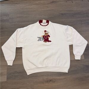 Elegant White and Red Embroidered Crewneck Sweater